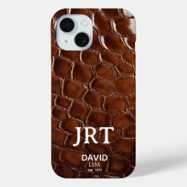 Brown Crocodile Leather Monogram iPhone 15ケース