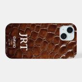 Brown Crocodile Leather Monogram iPhone 15ケース (裏面横)