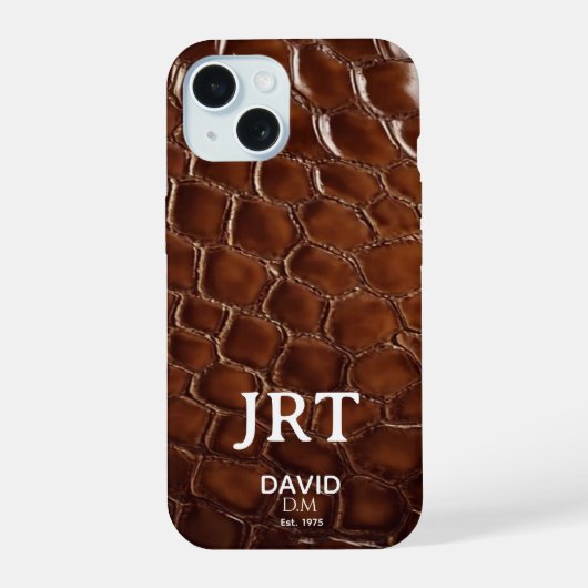Brown Crocodile Leather Monogram iPhone 15ケース (裏面)