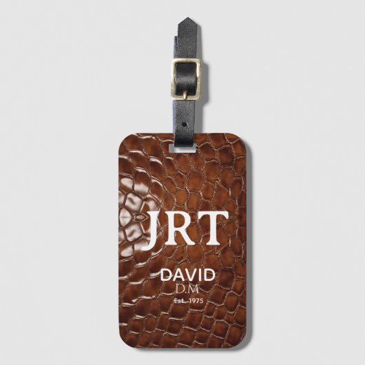 Brown Crocodile Leather Monogram Passport ラゲッジタグ (正面縦)