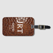 Brown Crocodile Leather Monogram Passport ラゲッジタグ (正面横)