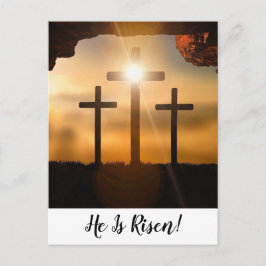 Brown Crosses He Is Risen Christian Happy Easter シーズンポストカード