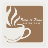 Brown Custom coffee shop logo square sticker スクエアシール (正面)
