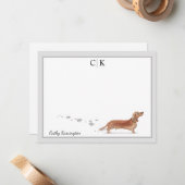 Brown Dachshund Gray 縁ど Monogram You Name（ブラウン·ダッシ ノートカード (正面/裏面インサイチュ)