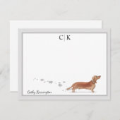 Brown Dachshund Gray 縁ど Monogram You Name（ブラウン·ダッシ ノートカード (正面/裏面)