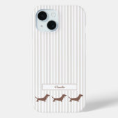 Brown Dachshunds on Beige Stripes Custom Name Case-Mate iPhoneケース (裏面)
