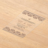 Brown Damask Border Anand Karaj Sikh Wedding アクリル招待状 (レイダウン)