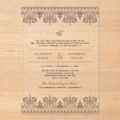 Brown Damask Border Anand Karaj Sikh Wedding アクリル招待状 (正面)