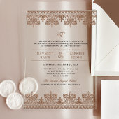 Brown Damask Border Anand Karaj Sikh Wedding アクリル招待状