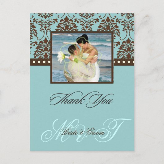 Brown Damask Thank You Photo/DIY Color ポストカード (正面)