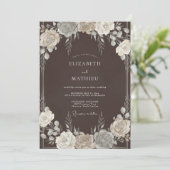 Brown Delicate Floral Romance Wedding 招待状 (スタンド正面)