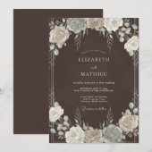 Brown Delicate Floral Romance Wedding 招待状 (正面/裏面)