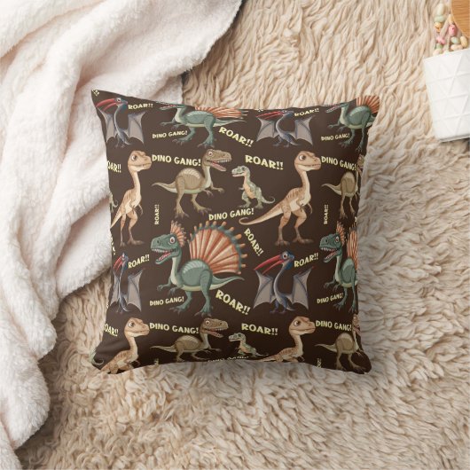Brown dinosaur cushion - kids dinosaur pillow クッション (ブランケット)