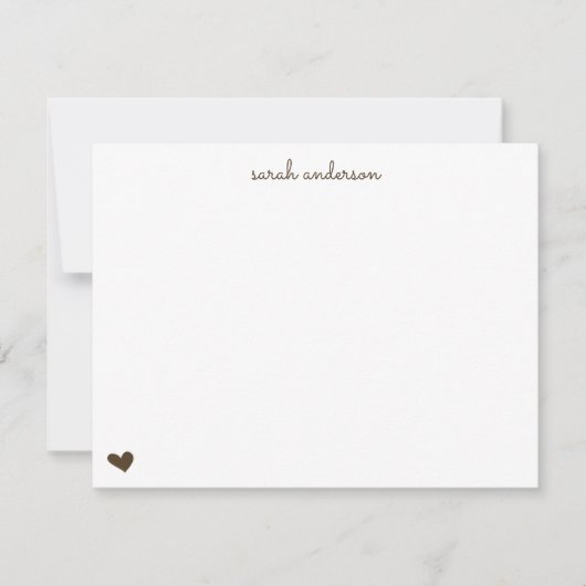 Brown Doodle Heart Personalized Stationery ノートカード (正面)