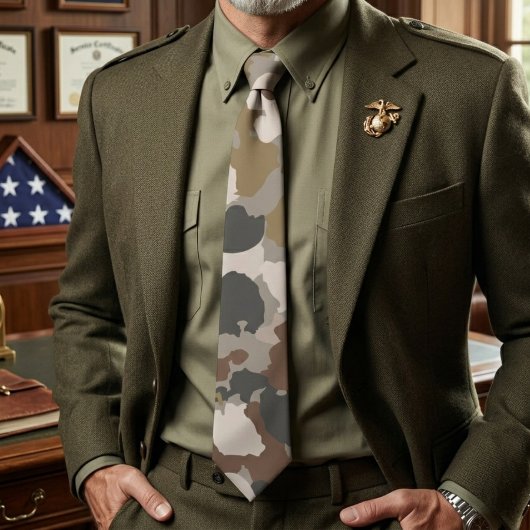 Brown Earth Tones Military Camouflage ネクタイ