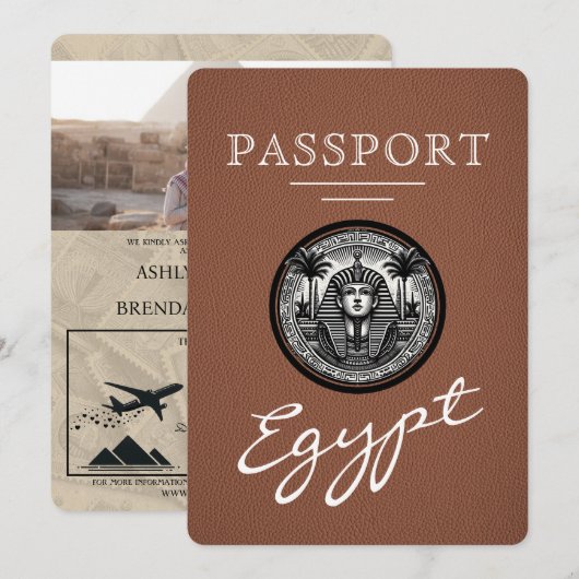 Brown Egypt Passport Wedding Invitation 招待状 (正面/裏面)