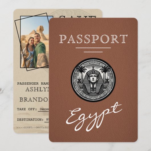 Brown Egypt Passport Wedding Save the Date セーブザデート (正面/裏面)