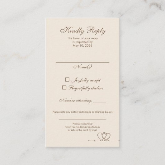 Brown Elegant Calligraphy Wedding RSVP Card 名刺 (正面)