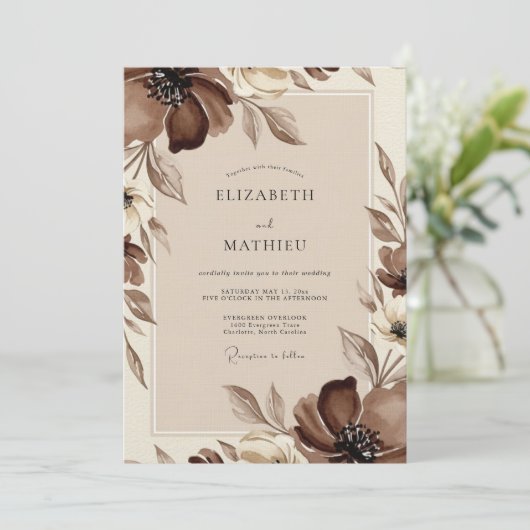Brown Ethereal Bloom Wedding 招待状 (スタンド正面)