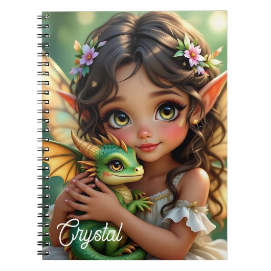 Brown Eyed Elven Fairy and Dragon Personalized ノートブック (正面)