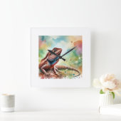 Brown Fanthroated Lizard 231024AREF133 - Watercolo スクエア壁時計 (ホーム)