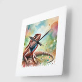 Brown Fanthroated Lizard 231024AREF133 - Watercolo スクエア壁時計 (傾斜)