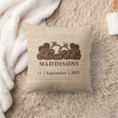 Brown Faux Burlap Mr. and Mrs. Wedding Keepsake クッション (ブランケット)