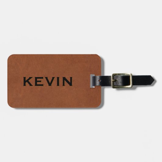 Brown Faux Leather Texture Monogram  ラゲッジタグ (正面横)
