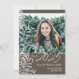 Brown Ferns Vintage Photo Graduation Announcement 招待状