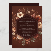 Brown Floral Autumn Romance Wedding 招待状 (正面/裏面)