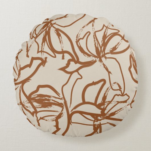 Brown Floral brush strokes seamless pattern backgr ラウンドクッション (正面)