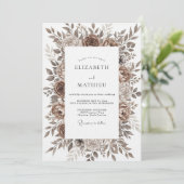 Brown Floral Brushstroke Romance Wedding 招待状 (スタンド正面)