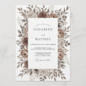 Brown Floral Brushstroke Romance Wedding 招待状 (正面)