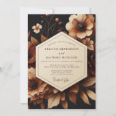Brown Floral Opulent Wedding 招待状 (正面)