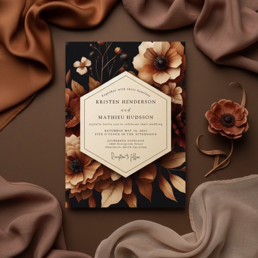 Brown Floral Opulent Wedding 招待状