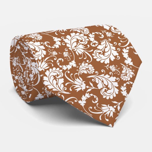 Brown Floral Pattern Custom Necktie ネクタイ (ロール)