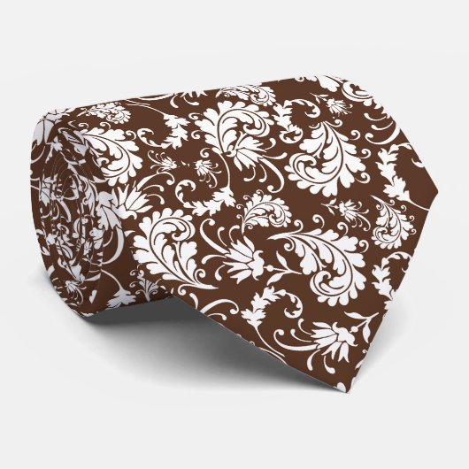 Brown Floral Pattern Custom Necktie ネクタイ (ロール)