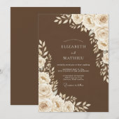 Brown Floral Wedding 招待状 (正面/裏面)