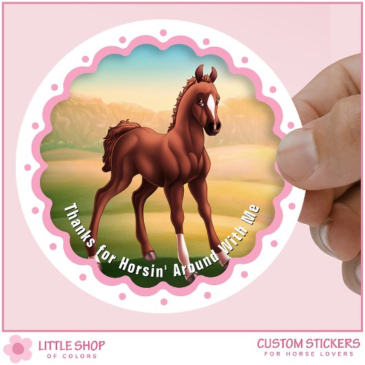 Brown Foal Horse Birthday Party Favor Thank You ラウンドシール