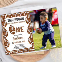 Brown Football Birthday Invitations with photo