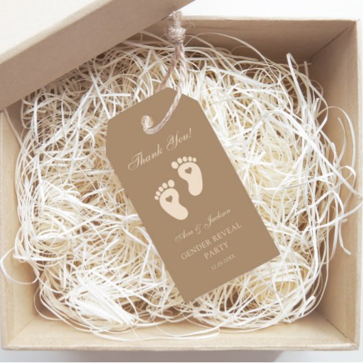 Brown Footments Gender Reveal Thank You ギフトタグ