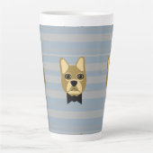 Brown French Bulldog, Stripes カフェラテマグ (正面)