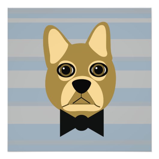 Brown French Bulldog, Stripes フォトプリント (正面)