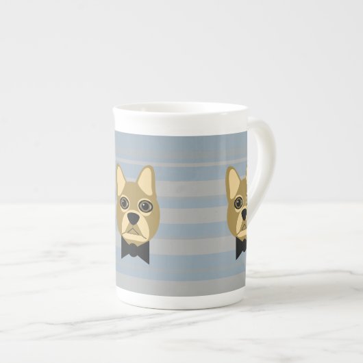 Brown French Bulldog, Stripes ボーンチャイナマグカップ (正面右)