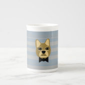 Brown French Bulldog, Stripes ボーンチャイナマグカップ (正面)