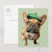 Brown French Bulldog with Green Hat ポストカード (正面/裏面)