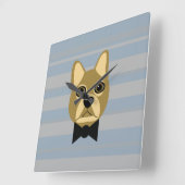 Brown Frenchie Bulldog, Stripes スクエア壁時計 (傾斜)