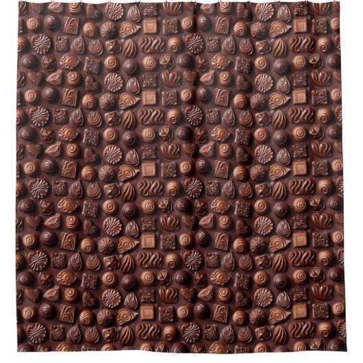Brown Funny Unique Sweet Chocolate Pattern  シャワーカーテン (正面)