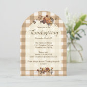 Brown Gingham Autumn Florals Arch Thanksgiving 招待状 (スタンド正面)