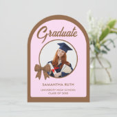 Brown Gingham Bow Arch Photo Graduation Party 招待状 (スタンド正面)